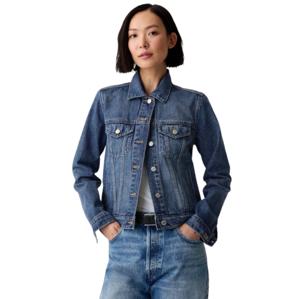 GAP Stretch Classic Blue Denim Pink Insulated Jacket M
